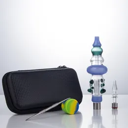 NC103 About 6.6 Inches Tube Dab Rig Glass Bong Smoking Pipes Bag Set 510 Titanium Ceramic Quartz Nail Dabber Tool Silicon Jar Case Colored Dots Spill-Proof Bubbler Bong