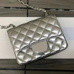 12A Mirror Quality Designer Classic Chain Flap Bag 17cm Mini Womens Real Leather Quilted Purse Luxurys Handväskor Lammskinnväska Silver axelkedja med låda med låda