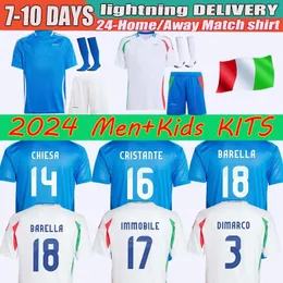 2024ユーロ0カップ通気性イタリアサッカージャージのファンのためのマグリー・ダ・カルシオ・トッティ・ヴェラッティ・チエサ・イタリア24 25フットボールシャツメンセットキッズキットスポーツユニフォームサイズ