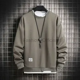 Erkek Sweaters Erkek Sıradan Sweatshirts Hoodie Erkekler Sahte İki Parça LTI Renk O yaka Moda Harajuku Tarz Sweatshirt 2023 Yeni D240429