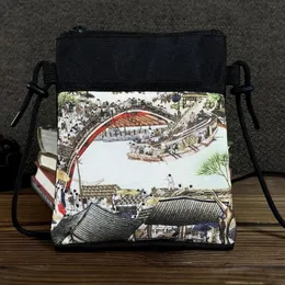 Цинминговая сцена вдоль реки Canvas Этнический принт с одним плечом маленький мессенджерный сумка для девочек универсальная сумка для мобильного телефона простая и модная