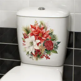 욕실 장식을위한 크리스마스 꽃 화장실 뚜껑 스티커 방수 홈룸 장식 액세서리