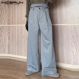 Pantaloni maschili incerun 2024 pantaloni maschili in stile coreano eleganti design crossover ad alta vita pantalons streetwear gamba dritta lungo s-5xl