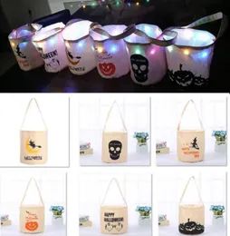 ديكور هالوين كيس دلو الحلوى LED Night Canvas حقيبة حقيبة اليدين كيس تخزين الكرتون لقرع Ghost Skull Party Gift HH923146656662