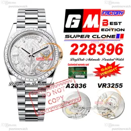 228396 DayDate A2836 VR3255 Automatische Herren Watch GMF V3 Meteoriate Baguette Diamond Lünette und Zifferblatt 904L Stahl Präsident Armband Super Edition Gewicht