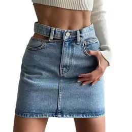 Skirts Womens fashion new split style high waisted denim tight fitting summer comfortable day bag buttocks half body dress womens casual trendy street wearL2429