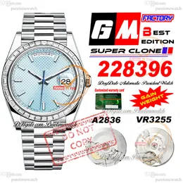 228396 DayDate A2836 VR3255 ASSISTA AUTOMÁTICO GMF V3 Baguete meteoriada Diamante moldura gelo Dial azul