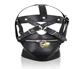 Porno Fetish Faux Leather Hood Mask Headgear Bondage Slave Sex Toys For Men And WomenFun Sex Games Adult Products For Couples5410272