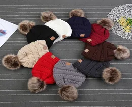 Fashion Kids Kinted Beanies Hat Hat Winter Warm Fur Pom Pom Pom Ballies Cappelli da sci da sci per esterno Capsping Tops TTA211286461191