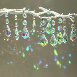 Dekorasyonlar Prizma Suncatcher Asma Pencere Kristalleri Gökkuşağı Feng Shui AB Renkli sekizgen akçaağaç yaprağı kolye bahçesi düğün ev dekor