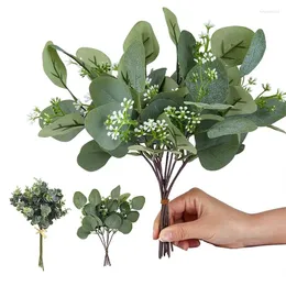 Decorative Flowers 5/10 Pcs Artificial Green Plants Oval Eucalyptus Leaves Stems For Vase Floral Wreath Bouquets Wedding Greenery