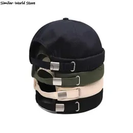 Feanie/crânio Caps Vintage Dome Hat Unisex Bimless Beanie Cap Cor de cor sólida Trendência Yuppies Docker Hat Ajustável Chapéu de inverno Bonetas D240429