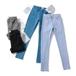 Frauen Jeans Vintage Slim for Women Frühling Herbst hohe Taille dünne Stretch Denim Bleistifthose Sexy Mode grau Retro gewaschene Hosen