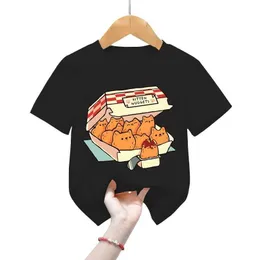 T-shirts Kitten Nuggets Fast Food Cat Girl Girls Harajuku T-shirt Childrens Fashion T-shirt Fun Graphic Top Cartoon Boys Clothingl2404