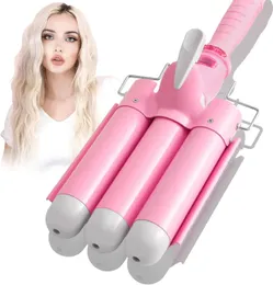 3 -lufy Curling Iron Różdżka podwójne napięcie Zakochanie włosów z LCD Temp Wyświetlacz Triple Barrels Regulowany przenośny 240423