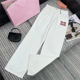 Rhinestone Letter Jeans Designer Denim Pants for Women Fashion Brand Straight Leg Trouses Hiphop Street Style White Pant Jean