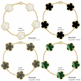High-quality Fashion Brand Gold Silver Lucky Flower Clover Mother-of-pearl Bracelet Womens Natural Gem 240428