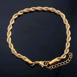 Chain Men Stainless Steel Rope Chain Bracelet for Women Hand Bangle Gold/Silver Color Foot Ankle Anklet Jewelry Accessories DIY Gift