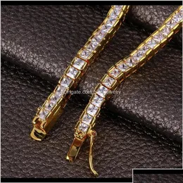 Jóias de pulseiras de tênis jóias18k Gold Hip Hop Square Cz Cadeia de pulseira de tênis de zircão 4/6mm Princess Diamond FL Set Wrist para M Dhu93