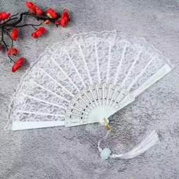 Figurine decorative ventola in pizzo vintage con manico ergonomico eleganti ventilatori pieghevoli per donne tradizionali oggetti portatili in stile cinese Dance