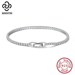 Rinntin Luxury Real 925 Sterling Silver Tennis Armband Women With AAAA Zircon Female Bangle Party Wedding Jewelry Gifts SB91 240423