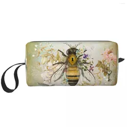 Storage Bags Fashion Honey Bee Vintage Portrait Style Travel Toiletry Bag For Women Insect Cosmetic Makeup Organizer Beauty Dopp Kit