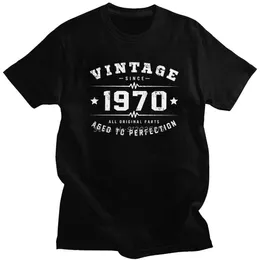 Herr t-shirts vintage 1970 åldras till perfektion t-shirt för män ren bomull t-shirt o-hals kort slved 50-årsdagspresent 50 år t kläder t240425