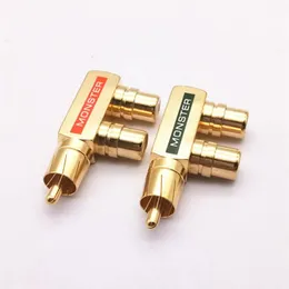 new 2024 Monster Copper Gold-Plated Lotus One Divided RCA Male to 2rca Female Audio Signal Converter Converter Splitter Adapter Cable