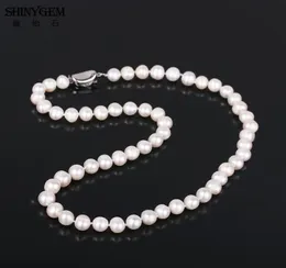 Chokers Shinygem Natural 79 мм Frahwater Pearl Chocker Рядом с круглыми белыми женщинами Классические свадебные украшения элегантное ожерелье6168774