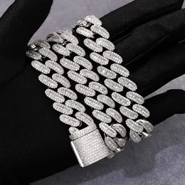 Baguette Moissanite Diamond Iced Out 16mm S925 Sterling Silver VVS Moissanite Diamond Cuban Link Chain