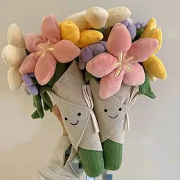 Nettes Bouquet Plüschspielzeug gefülltes lebensechter Blume weiche Puppe Hochzeit Geschenk Home Dekoration Kinder Spielzeug 240426