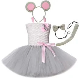 Trajes de garotas de mouse cinza meninas Tutu Dress Fidros Fantas de animais Vestidos de Halloween para meninas roupas de bebê para festa de aniversário 240429
