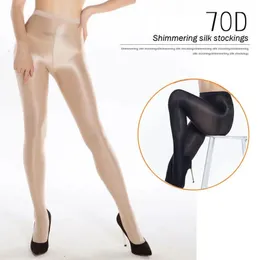 70D Kadın Pürüzsüz Külotlu Köprü Gece Kulübü Sabin Çorapları Sahne Performans Yansıtma Sıkı Seksi Kalın Parlak Çoraplar İç çamaşırı 240425