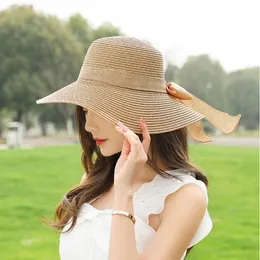 Summer sun protection hat, women's linen bow, fisherman's straw hat, vacation beach hat, sun protection classic large brim hat