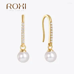 أقراط مسمار Roxi 925 Sterling Silver 2024 Summer Trendy Pearl Hook for Women Zircon Ear Fine Jewelry Homedts Plata