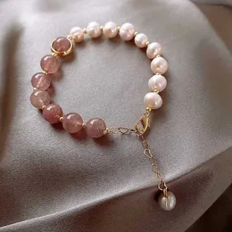 Kedjepärlarmband för kvinna Elegant barock Champagne Pearl Beads Chain Charm Armband Wedding Jewelry