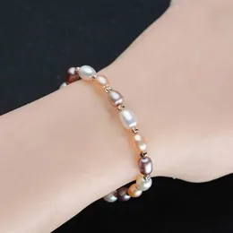 Catena Bracciale di perle in acqua dolce viola naturale per perle di cristalli di donne perle rosa Bracciale di dimensioni regolabili