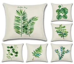 Caso de travesseiro da floresta tropical travesseiros de linho de folhas verdes Casos de almofada quadrada cobrem folhas verdes do quarto travesseiro decorativo de casa4142913