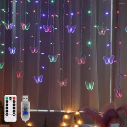 Strings 1pc Butterfly Curtain Fairy String Lights 120LED 8 Modos Controle Remoto USB 4.5m/ 14,8ft decoração de suspensão para sala