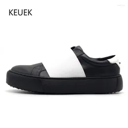 Casual skor designer äkta läder sneakers män lägenheter bekväma loafers elastiska band tjocka sulan 5a