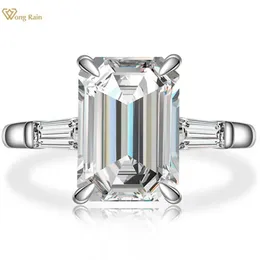 Band Rings Wong Rain 925 SterlSilver Emerald Cut Created Moissanite Gemstone WeddEngagement Diamonds RFine Jewelry Wholesale J240429