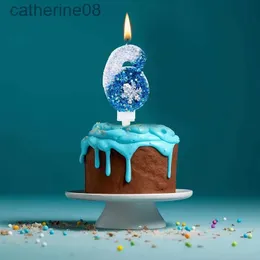 JQ7L Candles Christmas Flameless Birthday Candles for Cakes 0-9 Number Princess Cake Candle Party Decor Snowflake Blue Candle Stands d240429