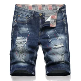 Retro Summer Men Graffiti zerrissen Denim Shorts Jeans zerstört Loch Plus Size Fifth Hosen Shorts Männliche Markenkleidung 240428