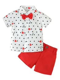 Tiaobug Kleinkind -Baby -Jungen -Outfit Kurzarm Bowtie Shirt Top und Shorts Gentleman Set für Geburtstagsfeier PO 240426