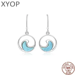 Sea Wave Fashion Retro Geometrie langen Long 925 Sterling Silber Schmuck Mädchen Natural Larimar Ohrringe Frauen 240428