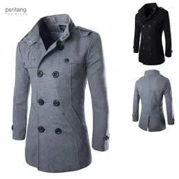 Herren Trench Coats Männer Winter Wollmantel Hochwertige Feste Farbe Einfacher Mischungen Wollerbsen Männlich lässiger Mantel 2024