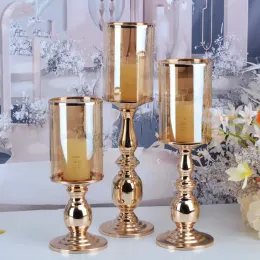 Sets 1PC Golden Glass Säule Kerzenhalter Candlesticks Halter für Dining Couchtisch Hochzeitsveranstaltungen Partys Wohnkultur