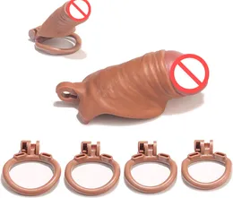Realistisk kyskhetsbur för manlig penisbur slät kg kukbur kyskhet enheter nyckel sex leksak för män lätt kyskhet för män med 4 storlekar ringar (mini)