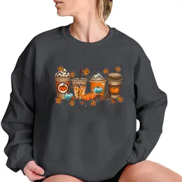 Coppa per camicie da donna Pumpkin Halloween di grandi dimensioni Confortoni casual con cappuccio di cotone a maniche lunghe per donne a maniche da donna