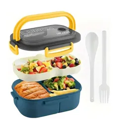 Bento Boxes 1200ml 2層Bento Lunch Box with Spoon and Fork Childrens高容量マイクロ波食品コンテナポータブルリークプルーフオフィスキャンプQ240427